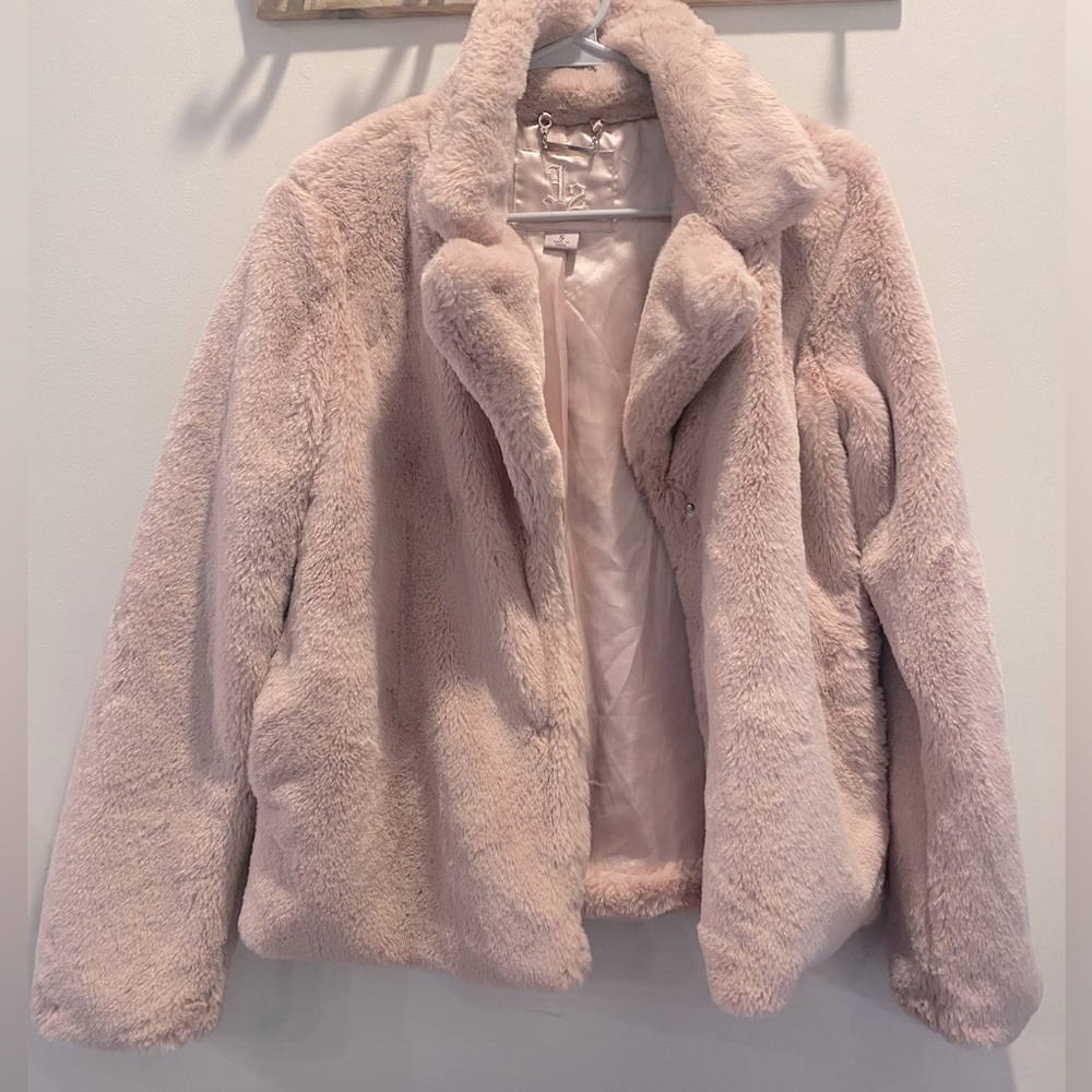 Faux pink fur coat